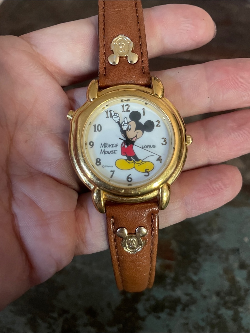Vintage and Rare Talking Lorus Mickey Mouse Women's Brown Leather Watch
